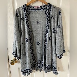 Calypso St. Barth 💙 Beaded Embroidered Linen Blend  Kimono Cardigan, size: S